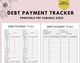 Könnte beinhalten: Druckbarer Schuldenrückzahlungstracker im PDF-Format. Der Tracker enthält Abschnitte für Gläubiger, Kontonummer, Zinssatz, Anfangsguthaben, Fälligkeitstermin, Mindestzahlung, Datum, Anfangsguthaben, Zahlung und Endguthaben. Der Tracker enthält auch einen Abschnitt für Notizen.