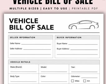 Vehicle Bill of Sale AS IS PDF, Car Bill of Sale Printable, No Warranty Vehicle Sale Form, Auto Sale Receipt, Car Sale Agreement,