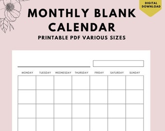 Druckbarer Monatskalender: Minimalistisches Querformat (A4/Letter PDF)