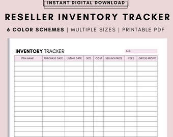 Rivendita di tracker inventario, foglio inventario, organizzatore di piccole imprese, elenco inventario, modello di monitoraggio inventario prodotti, A4 A5 LETTER PDF