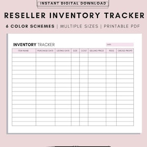 Seguimiento de inventario de reventa, Hoja de inventario, Organizador de pequeñas empresas, Lista de inventario, Plantilla de seguimiento de inventario de productos, CARTA PDF A4 A5