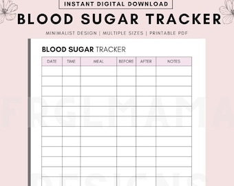 Blood Sugar Log Printable, Blood Sugar Tracker Printable, Blood Glucose Tracker, Diabetic Log, Blood Sugar Log, Diabetes Tracker, Instant