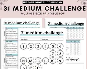 31 Day Challenge Tracker: Fitness, Self Improvement (PDF Printable)