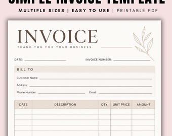 Minimalist Beige Invoice Template PDF, Printable Business Invoice, Professional Invoice Form, Freelancer Invoice, Small Business Billing