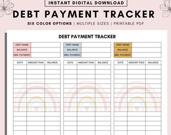 Rainbow Debt Payment Tracker Printable: Snowball Method (PDF)