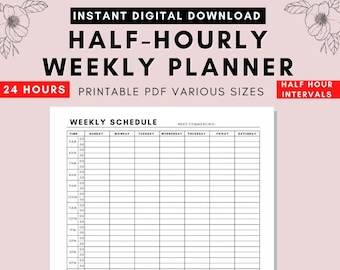Half-Hourly Weekly Planner Printable: Undated Schedule (A4/A5/US Letter PDF)