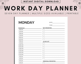 Daily Productivity Planner: Hourly Schedule, Task List (A5/A4/Letter PDF Printable)