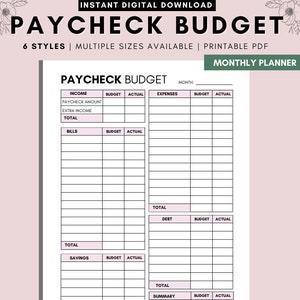 MONTHLY Budget Overview Template Printable, Budget Binder, Budget Planner, Paycheck Budget Printable, Budget Template  A4 A5 Letter PDF