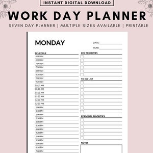 Work From Home Planner, Persönlicher Tagesplaner, Produktivitätsplaner, Täglicher Stundenplaner, Sofortiger Download, A5/A4/Letter PDF Printable