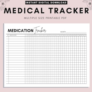 Maandelijkse medicatie tracker afdrukbaar, med tracker, grafiek maandelijkse medicatie-inname, gezondheid afdrukbaar, instant download, A4, A5, brief, PDF