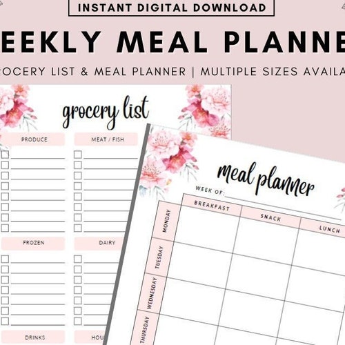 PRINTABLE Grocery List Shopping Planner Weekly Meal Planner - Etsy