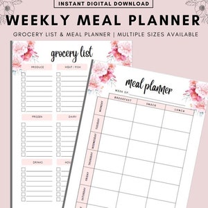 Weekly Meal Planner Printable With Grocery List Printable - Etsy UK