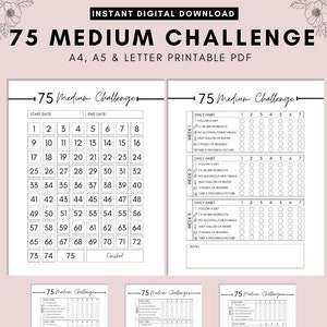 75 Medium Challenge Tracker 75 Soft Challenge 75 Day - Etsy