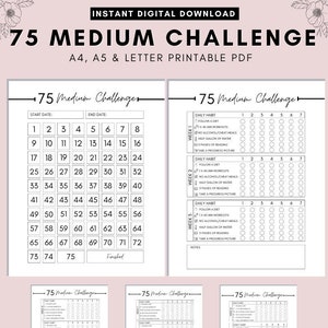 75 Medium Challenge Tracker, 75 Soft Challenge, 75 Day Challenge Printable,  Fitness Journal, Self Improvement, Weight Loss Challenge, PDF