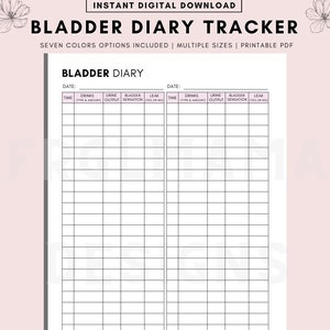 Afdrukbaar blaasdagboektracker, functies en symptomen van urinegebeurtenissen, gezondheid van frequent urineren, afdrukbaar, logbestand blaasholte