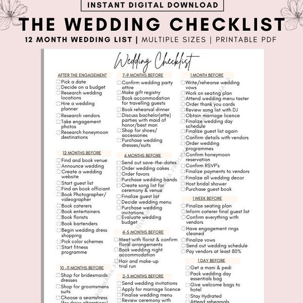 12 Month Planner, Wedding Plan Checklist, Plan to-do-list, The Bride's Wedding Plan To-Do List, The brides plan, Wedding Plan Checklist