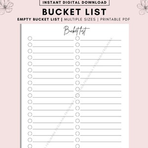 Bucket List, Bucket List Tracker Printable, Bucket Checklist, Bucket List Template, Minimal Bucket To Do Checklist, instant PDF,A4,A5,Letter