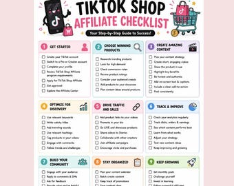 TikTok Shop Affiliate Checklist Printable | TikTok Affiliate Planner PDF | Content Creator Checklist | Digital Marketing Guide A4