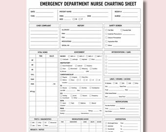 Emergency Department Nurse Charting Sheet | ER Report PDF (Digital Download)