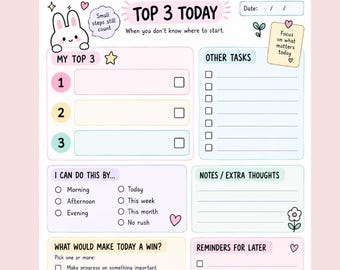 Brain Dump Printable & Overthinking Worksheet | Daily Brain Dump Planner | Top 3 Today | Busy Mom Productivity Printable
