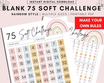 BLANK 75 Soft Challenge Tracker, 75 Soft Challenge, Sfida di 75 giorni stampabile, Diario di fitness, Miglioramento personale, Sfida di perdita di peso