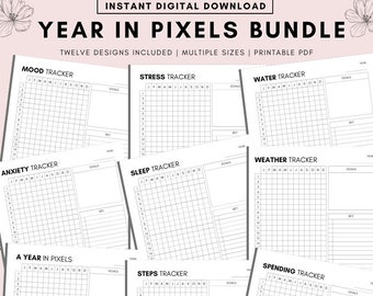 Year In Pixels Printable Bundle: Mood, Sleep, Steps Tracker (PDF)