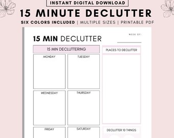15 minuters utrensningsutmaning, utskrivbar: Konmari-checklista (A4 A5 Letter PDF)