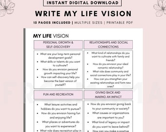 Planificador de Visión de Vida: Establecimiento de Metas, Vida de Ensueño (Descarga Digital Imprimible)