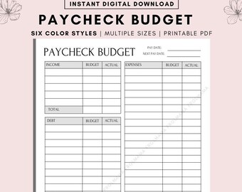 Paycheck Budget Template: Weekly Budget Overview (PDF Printable)