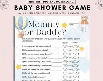 Juego minimalista para baby shower de mamá o papá (PDF)