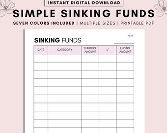 Sinking Funds Tracker Printable: Savings Challenge, Budget (PDF)