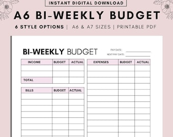 BI-WEEKLY Budget Overview Template Printable Paycheck Budget ...