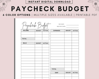 Paycheck Budget Overview Template: Printable Budget Planner (A4/A5/Letter PDF)