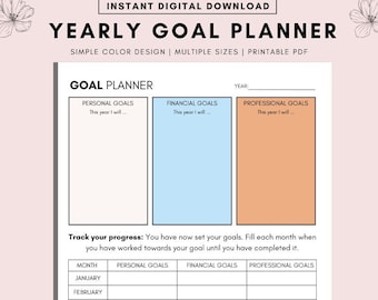 Goal Planner Printable: New Year Goal Tracker (A4, A5, Letter PDF)