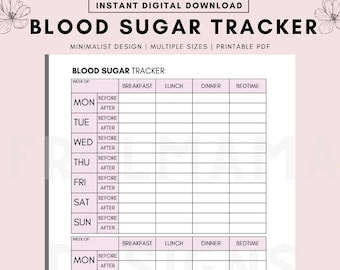 Blood Sugar Log Printable, Blood Sugar Tracker Printable, Blood Glucose Tracker, Diabetic Log, Blood Sugar Log, Diabetes Tracker, Instant
