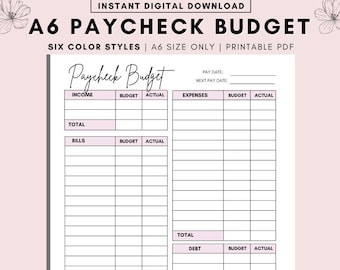 A6 Paycheck Budget Printable: Weekly Budget Overview (PDF)