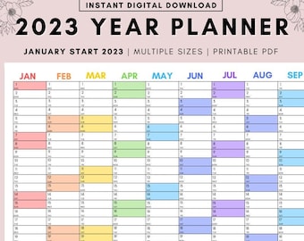 2023 Year Planner - Yearly Planner on 1 Page Landscape, Vertical Planner Calendar, Minimalistic Calendar Printable, Year Planner, A3,A4,A5