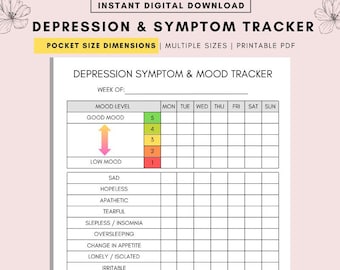 POCKET SIZE - Depression Symptom & Mood Tracker, Depression Tracker, Mood Tracker, Symptom Tracker, Weekly Tracker Printable, Mental Health
