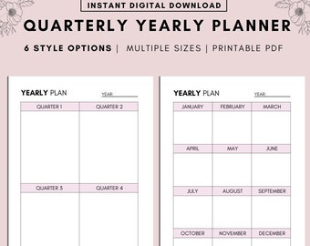 Yearly Planner, Quarterly Goals, Productivity Planner, Annual Overview, Tasks & Reminders, Printable and Fillable PDF, A4 A5 LETTER PDF