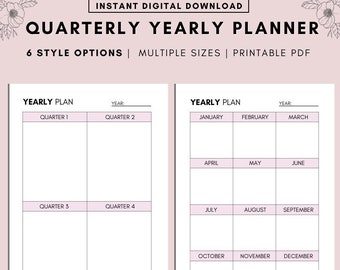 Yearly Planner: Quarterly Goals, Printable Productivity Planner (A4 A5 Letter PDF)
