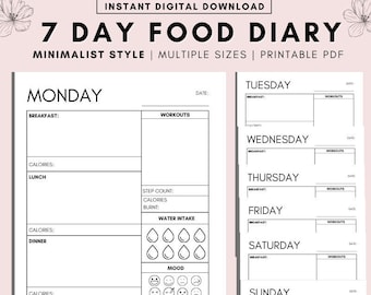 Daily Food Diary Printable, A4 A5 Printable Daily Food Journal ...