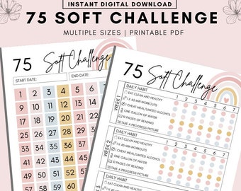 75 Soft Challenge Tracker, druckbar, tägliches 75 Soft Challenge Journal, Tracker Rainbow, Habit Tracker, Fitness Journal, Self Verbesserung