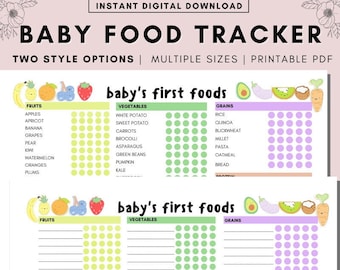 Baby Food Tracker, Baby’s First Food Checklist, Solids Tracker, Baby Food Log, Baby food diary, Printable Planner, A4 - A5, Letter, PDF