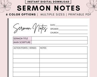 Printable Sermon Notes Template: Christian Planner, Bible Study (PDF Download)