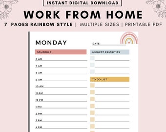 Work From Home Planner: Daily Hourly Schedule (A5/A4/Letter PDF Printable)