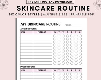 7 Day Skincare Tracker: Routine Planner, Beauty Journal (PDF)