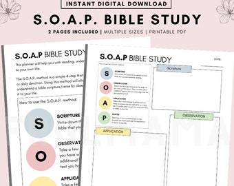 Modello stampabile per studio biblico SOAP, Scrittura, Osservazione, Applicazione, Preghiera, Studio biblico stampabile, Diario biblico, Pianificatore biblico