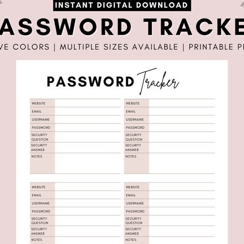 Password Tracker Printable PIY Password Organizer Password - Etsy