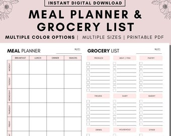 Weekly Meal Planner & Grocery List, Printable PDF (A4, US Letter)