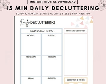 15 minuters utrensningsutmaning, utskrivbar: Konmari-checklista (A4 A5 Letter PDF)